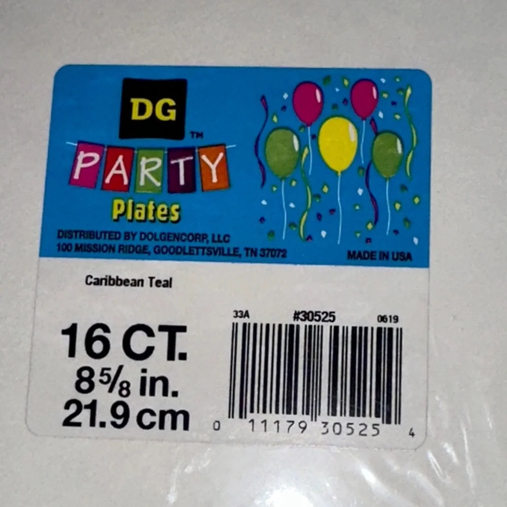 Teal Party Plates Caribbean‎ Teal 16 Count